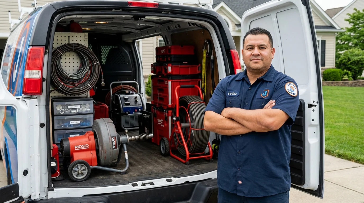 Professional drain cleaning equipment and Johns Plumbing LLC plumber in Kewanee
