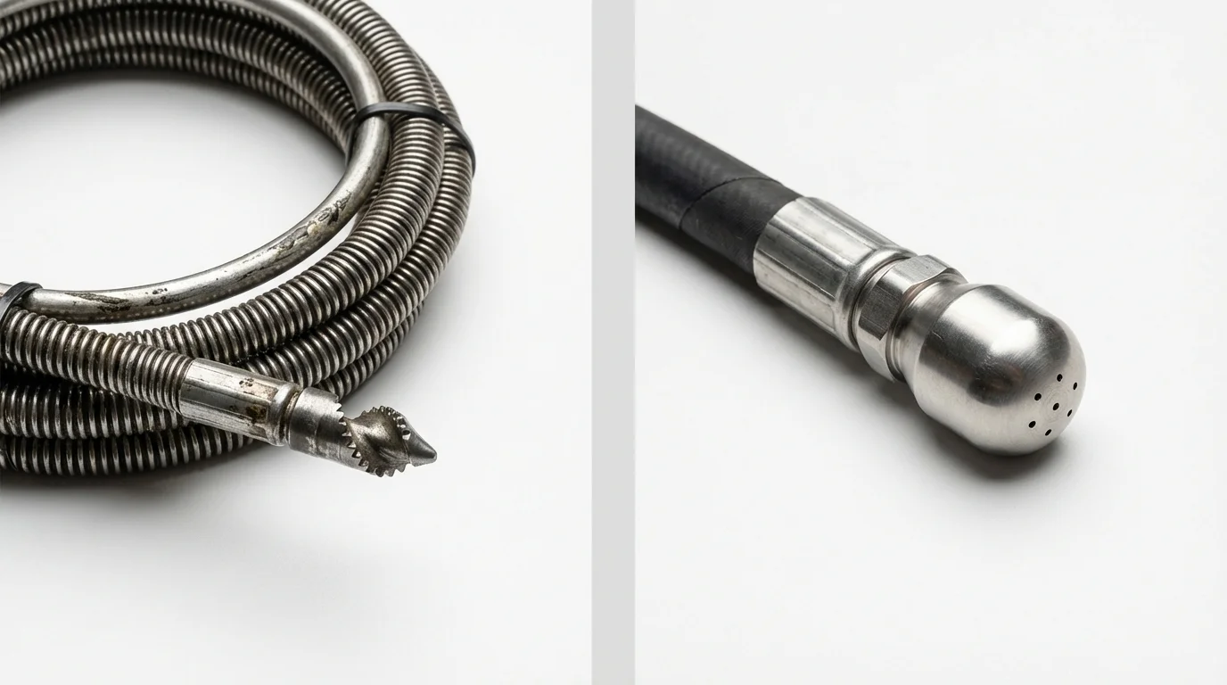 Drain snake cable and hydro jetting nozzle used for drain cleaning in Kewanee, IL
