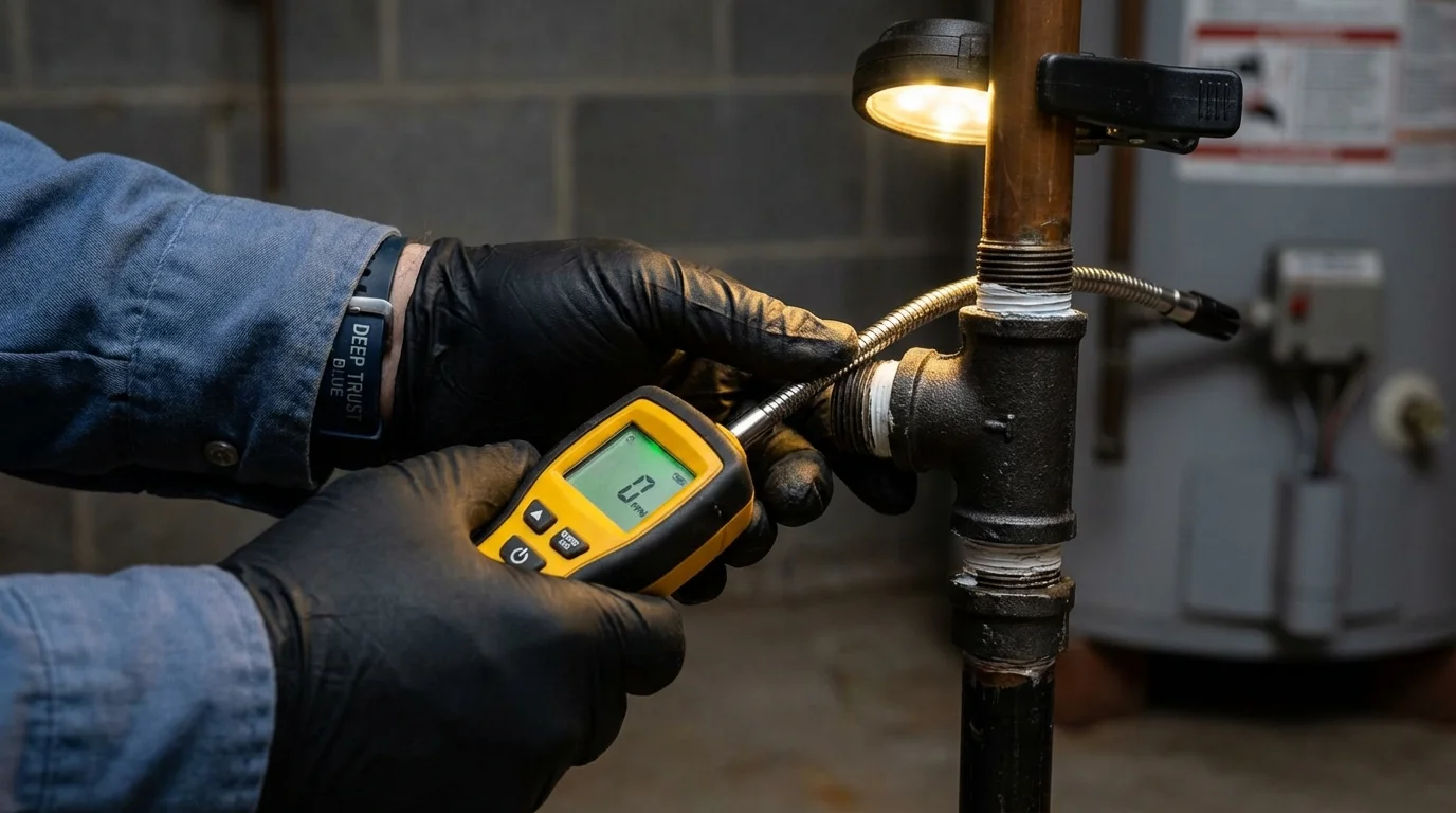 Gas leak detection with electronic sniffer by Johns Plumbing LLC in Kewanee