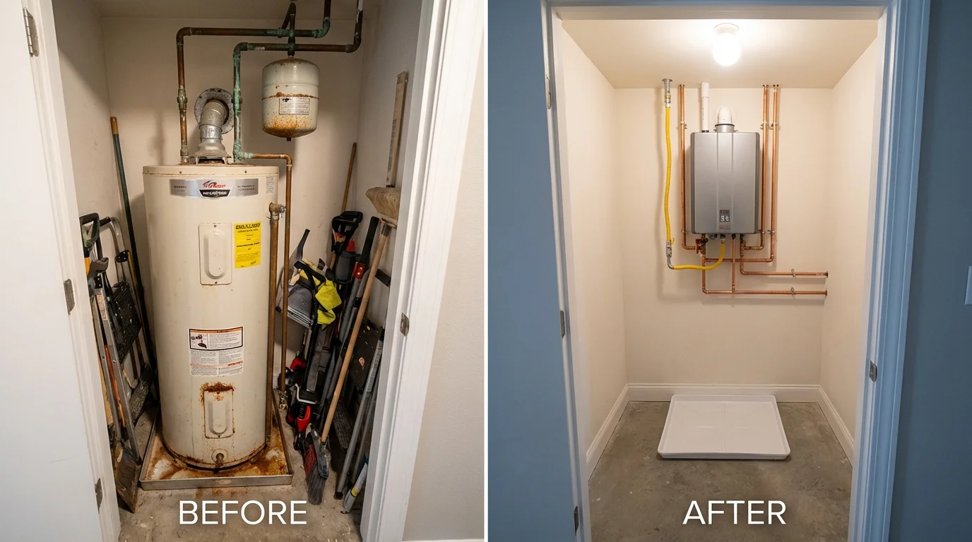 Tank water heater versus wall-mounted tankless unit comparison for Kewanee, IL homeowners