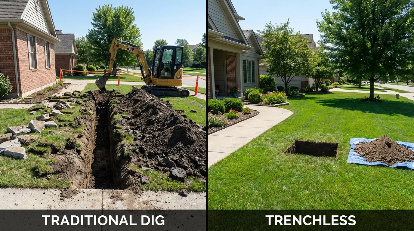 Trenchless sewer repair with minimal yard damage versus traditional excavation in Kewanee, IL